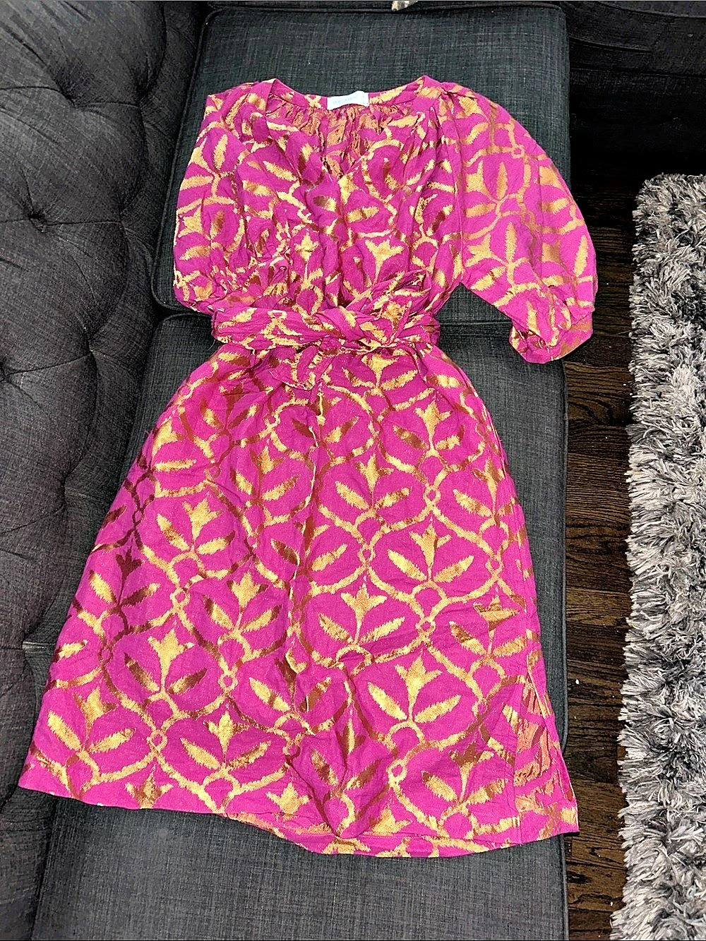 Theater d Fushia & Gold Midi Dress Like New